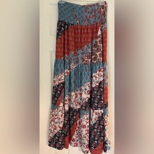 Happy Sailed Womens Floral Print Boho Maxi Skirt Elastic High Waist size Med